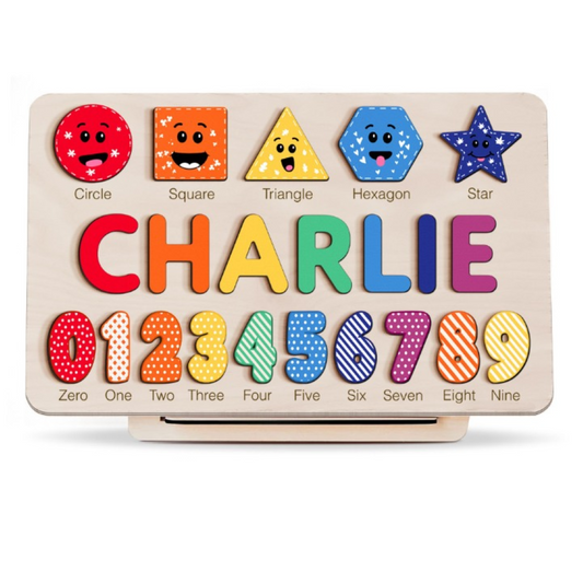 Rainbow Custom Wooden Name Puzzle With Numbers And Shapes