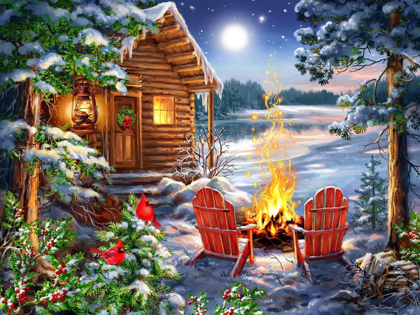 Lantern Cabin Campfire Christmas Puzzle