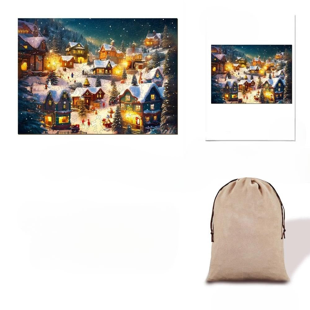 Lively Snowy Night Wooden Jigsaw Puzzle