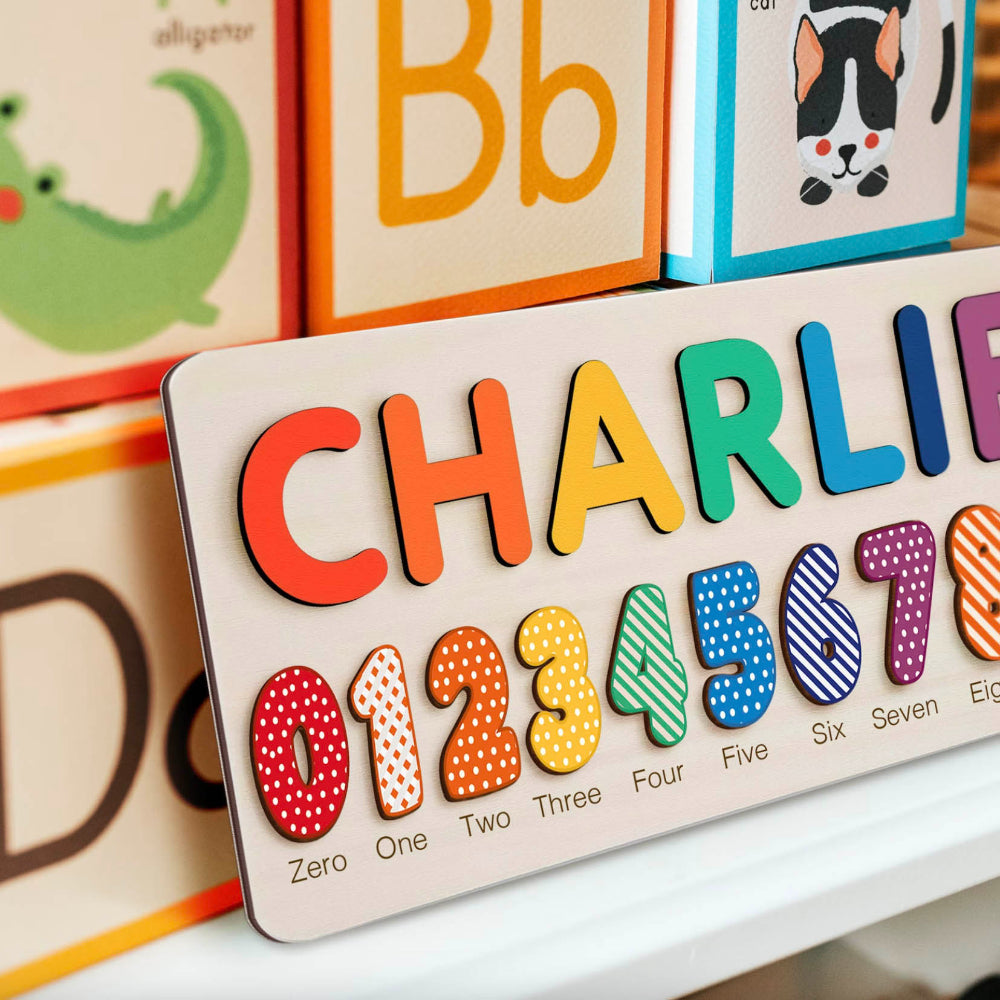 Pastel Custom Wooden Name And Numbers Puzzle