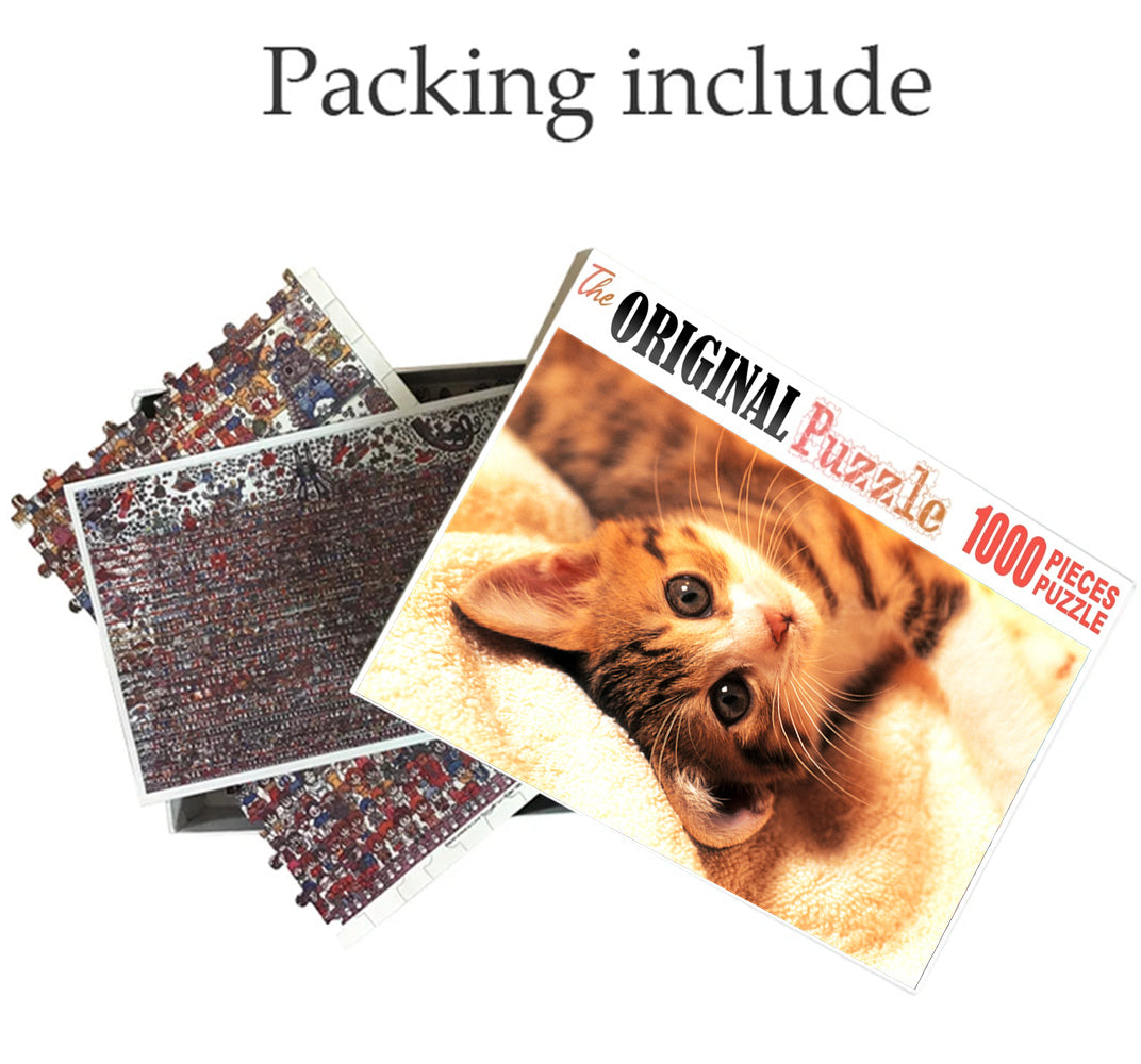 Cat Laying on Bed is Wooden 1000 Piece Jigsaw Puzzle Toy For Adults and Kids