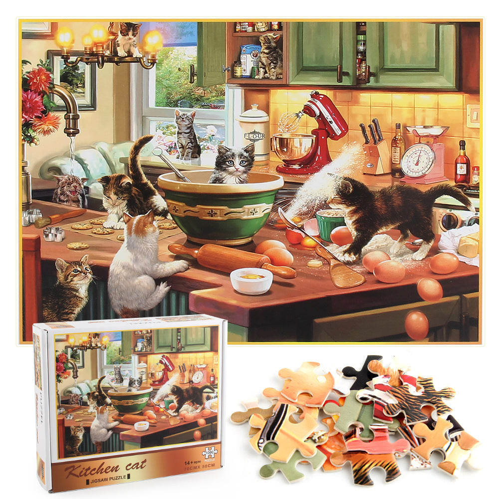 Kitchen Cat Wooden 1000 Piece Jigsaw Puzzle Toy For Adults and Kids