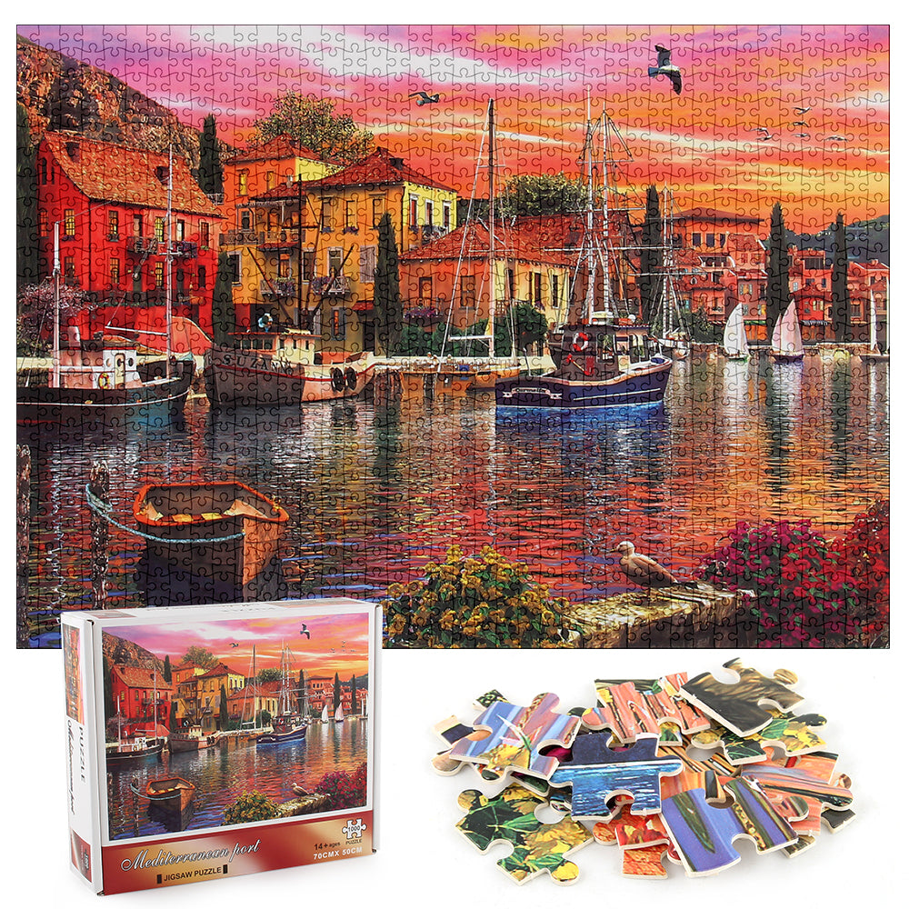 Mediterranean Port Wooden 1000 Piece Jigsaw Puzzle Toy For Adults and Kids