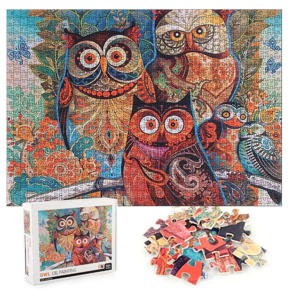 Owl Oil Painting Wooden 1000 Piece Jigsaw Puzzle Toy For Adults and Kids