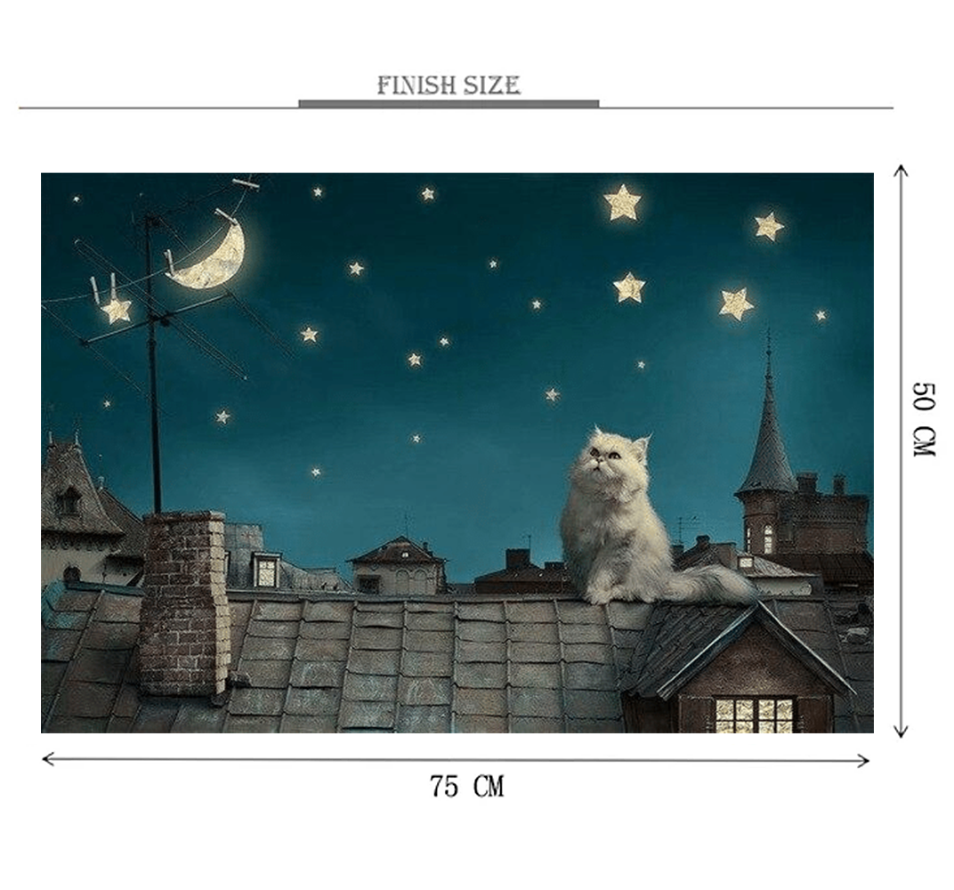 Cat looking at Moon is Wooden 1000 Piece Jigsaw Puzzle Toy For Adults and Kids