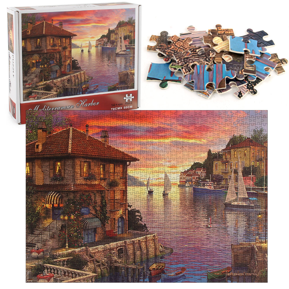Mediterranean Harbor Wooden 1000 Piece Jigsaw Puzzle Toy For Adults and Kids
