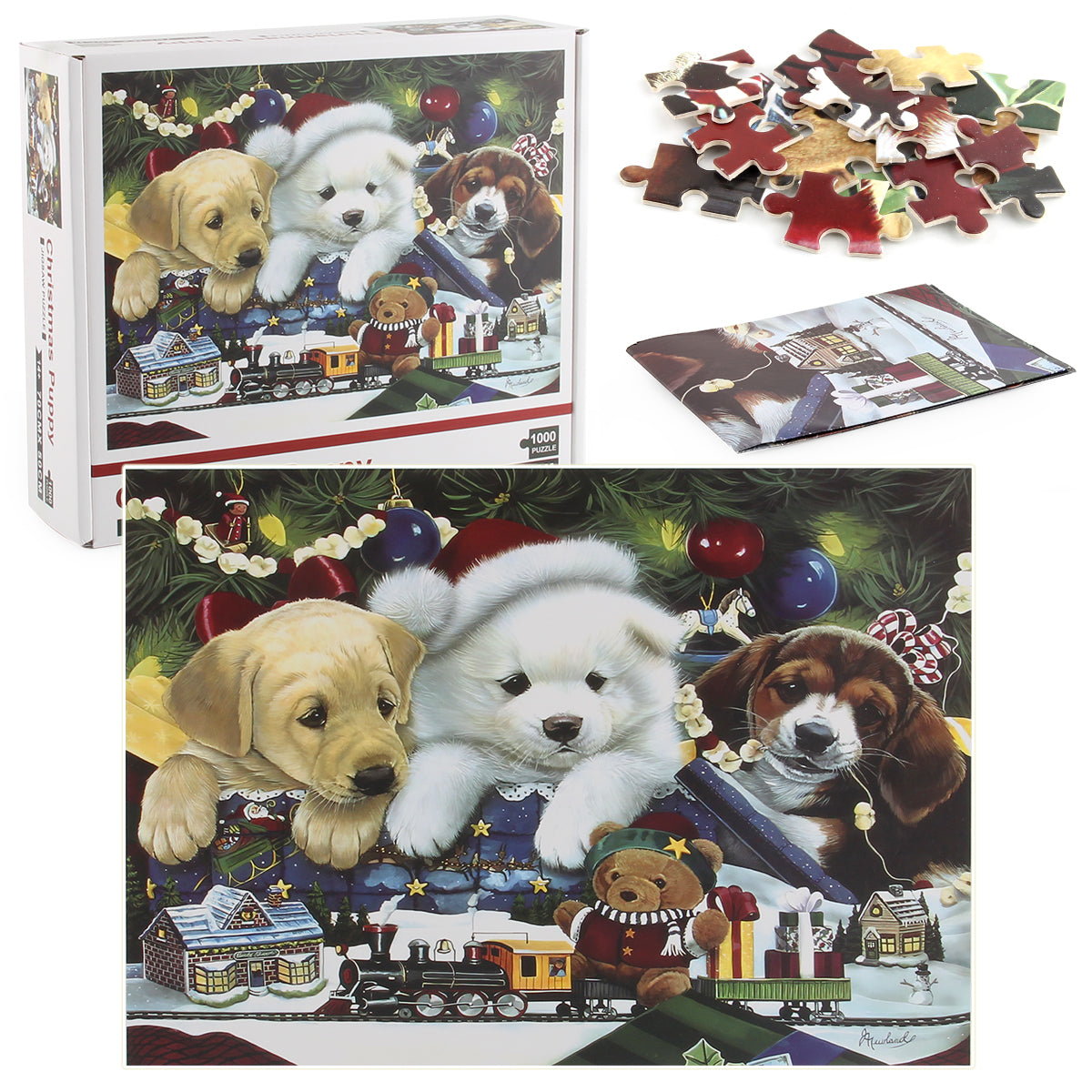 Christmas Puppy Wooden 1000 Piece Jigsaw Puzzle Toy For Adults and Kids