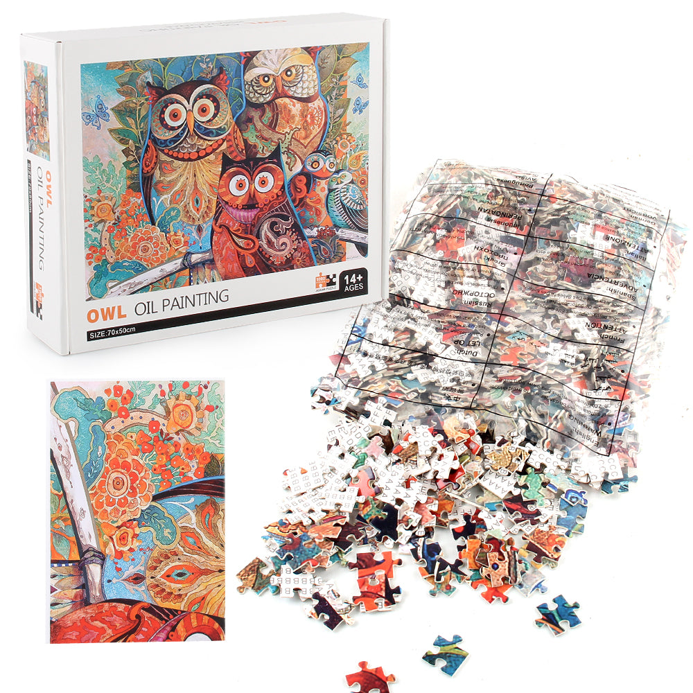 Owl Oil Painting Wooden 1000 Piece Jigsaw Puzzle Toy For Adults and Kids