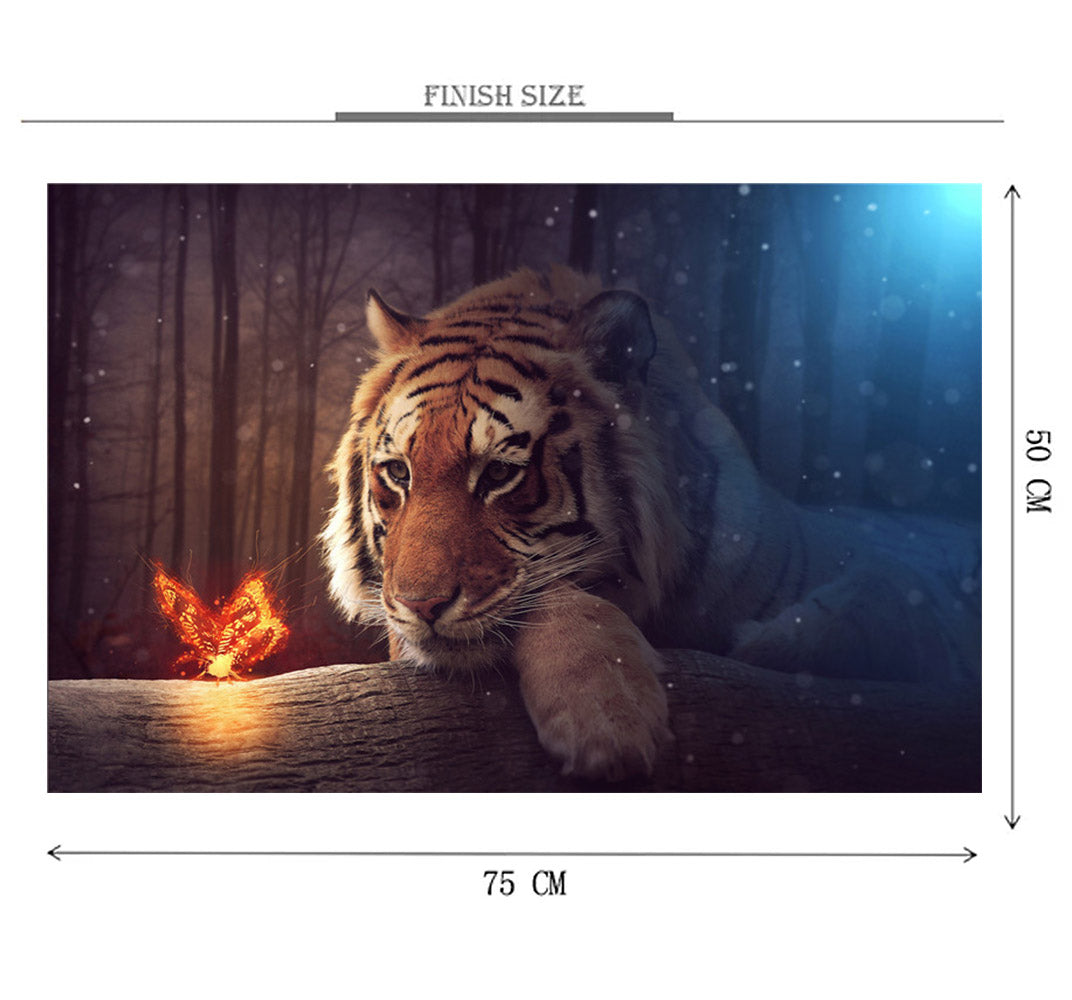 Tiger and a Glowing Butterfly is Wooden 1000 Piece Jigsaw Puzzle Toy For Adults and Kids