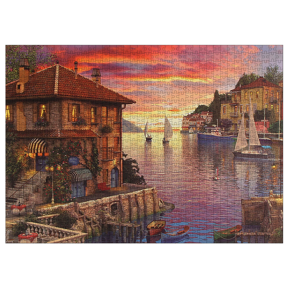 Mediterranean Harbor Wooden 1000 Piece Jigsaw Puzzle Toy For Adults and Kids