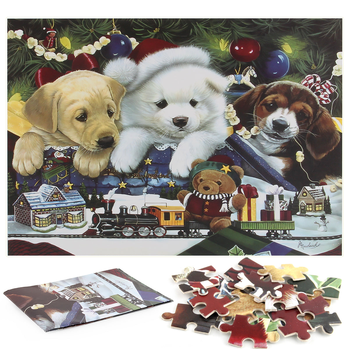Christmas Puppy Wooden 1000 Piece Jigsaw Puzzle Toy For Adults and Kids