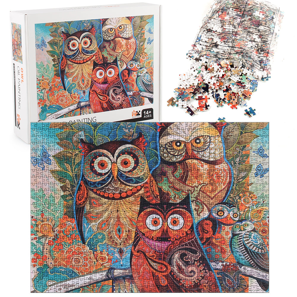 Owl Oil Painting Wooden 1000 Piece Jigsaw Puzzle Toy For Adults and Kids