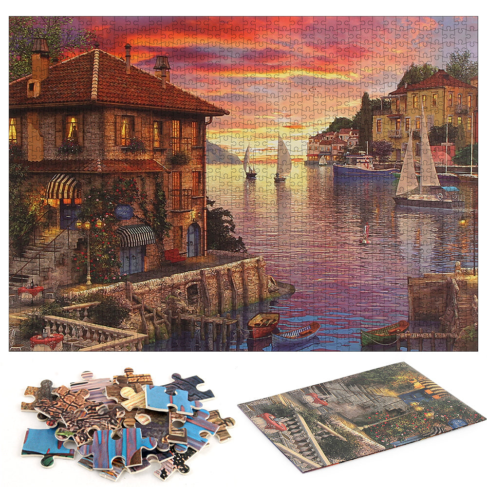Mediterranean Harbor Wooden 1000 Piece Jigsaw Puzzle Toy For Adults and Kids