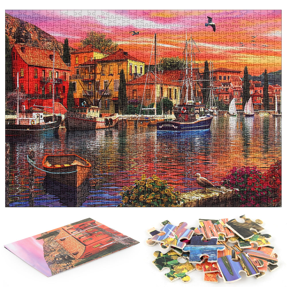 Mediterranean Port Wooden 1000 Piece Jigsaw Puzzle Toy For Adults and Kids
