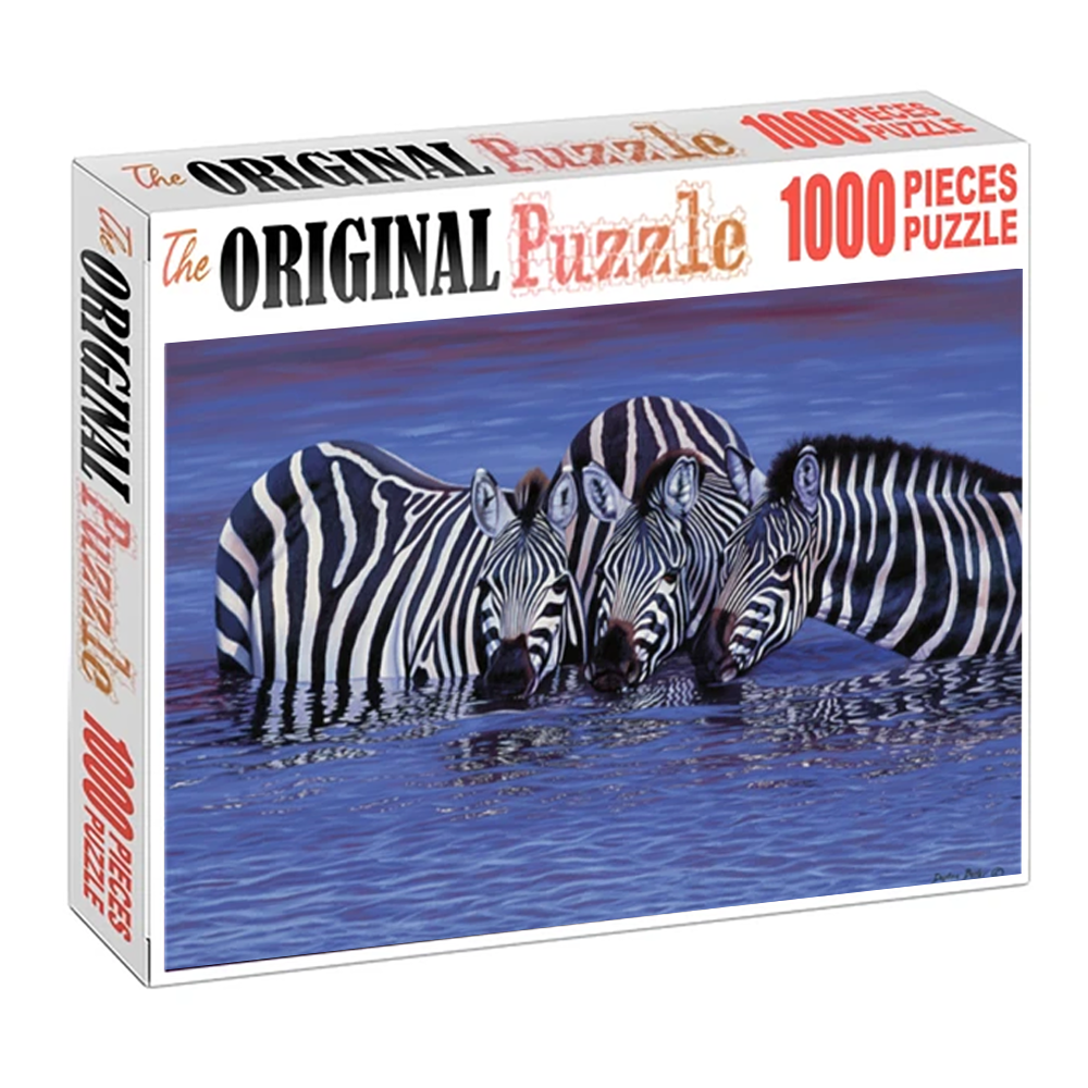 Zebras Enjoying The Water Wooden 1000 Piece Jigsaw Puzzle Toy For Adults and Kids