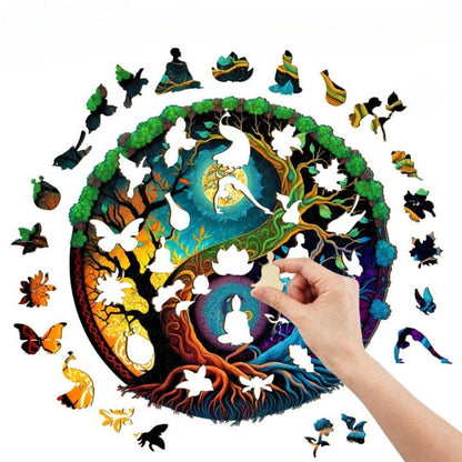 Yin Yang And Tree Of Life Wooden Jigsaw Puzzle