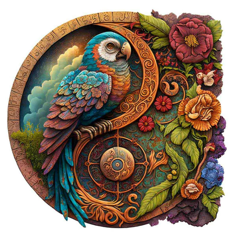 Parrot And Floral Yin Yang Wooden Puzzle