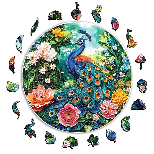 Peacock And Floral Wooden Jigsaw Puzzle