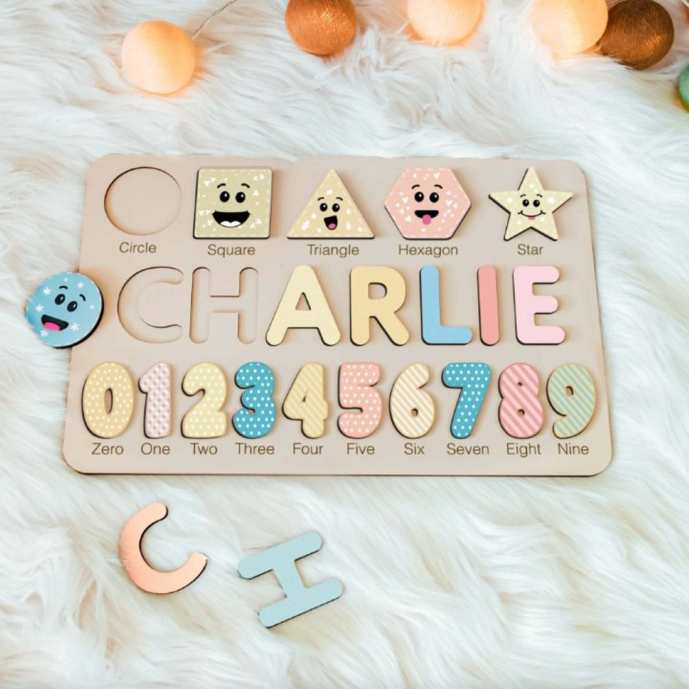 Coastal Theme Custom Wooden Name Numbers And Shapes Puzzle