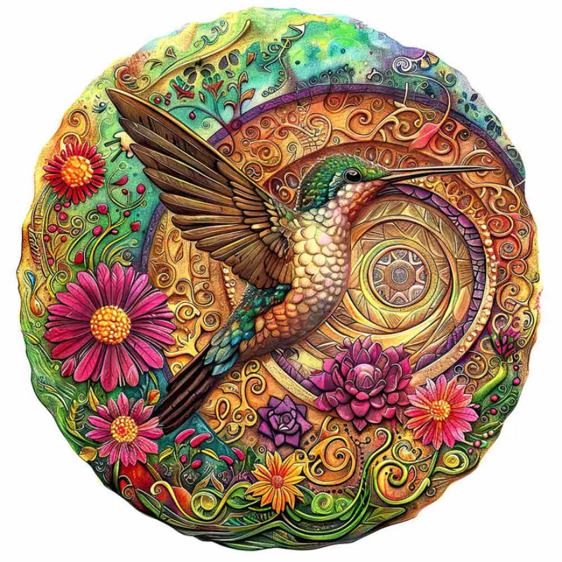 Hummingbird And Floral Mandala Wooden Puzzle