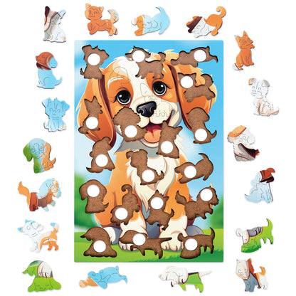 Curious Puppy Themed Wooden Puzzle Set