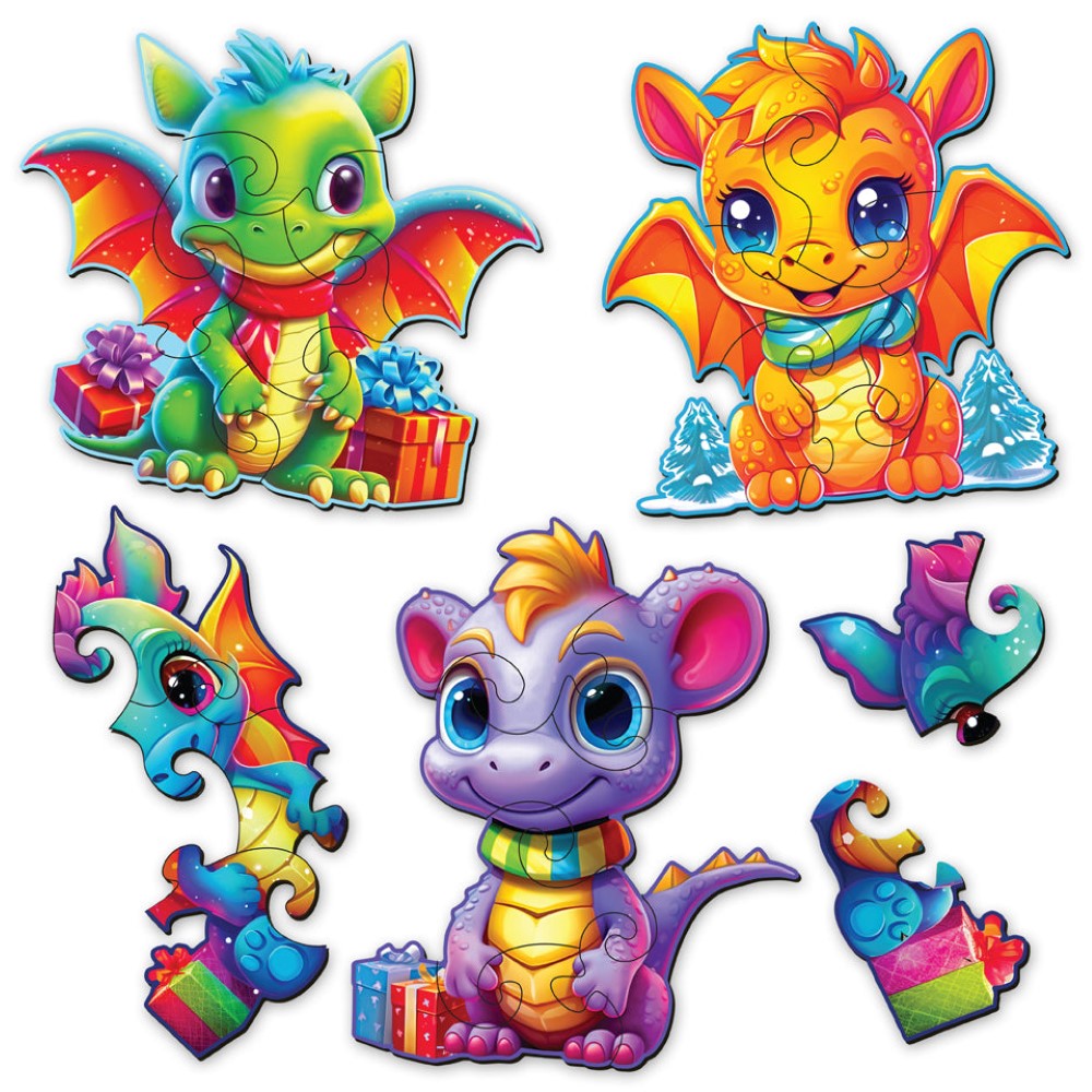 New Year Dragons Wooden Puzzle Set