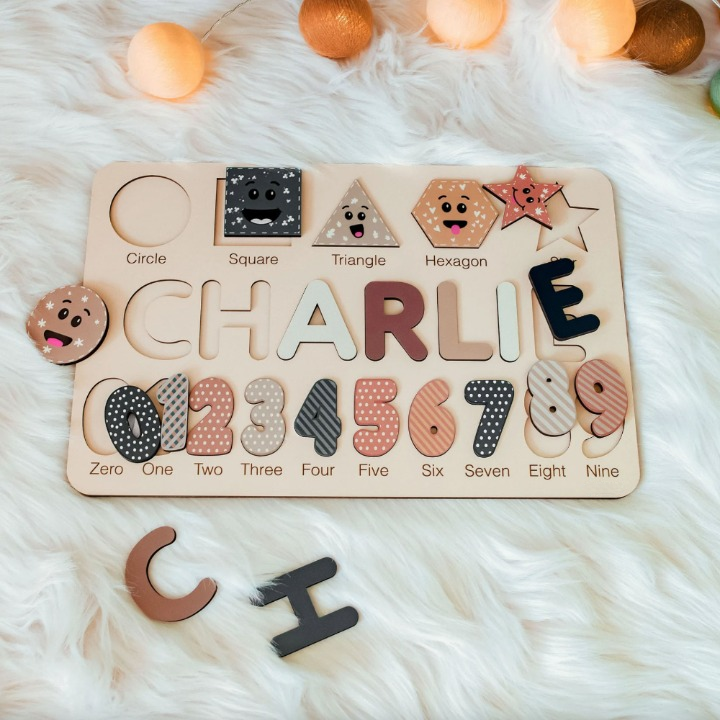 Space Themed Custom Wooden Puzzle With Numbers And Shapes