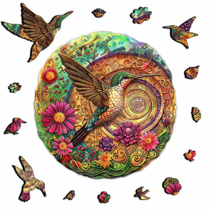 Hummingbird And Floral Mandala Wooden Puzzle