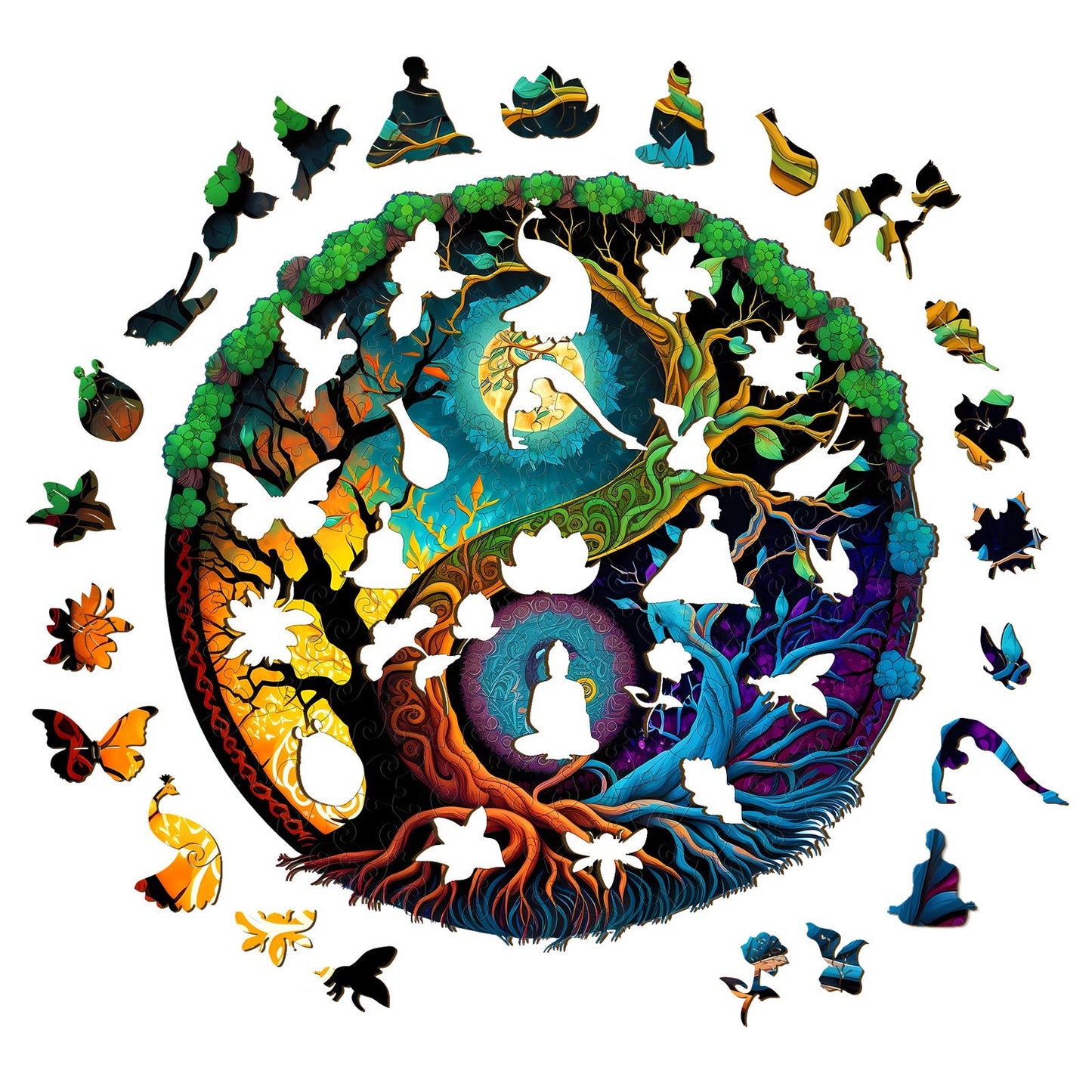 Yin Yang And Tree Of Life Wooden Jigsaw Puzzle