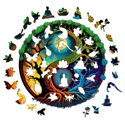 Yin Yang And Tree Of Life Wooden Jigsaw Puzzle