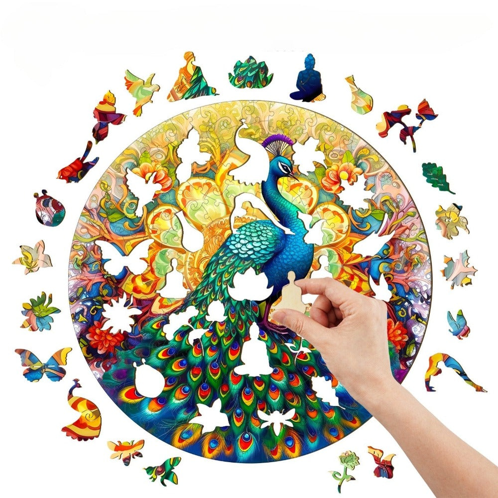 Mandala Peacock Wooden Jigsaw Puzzle