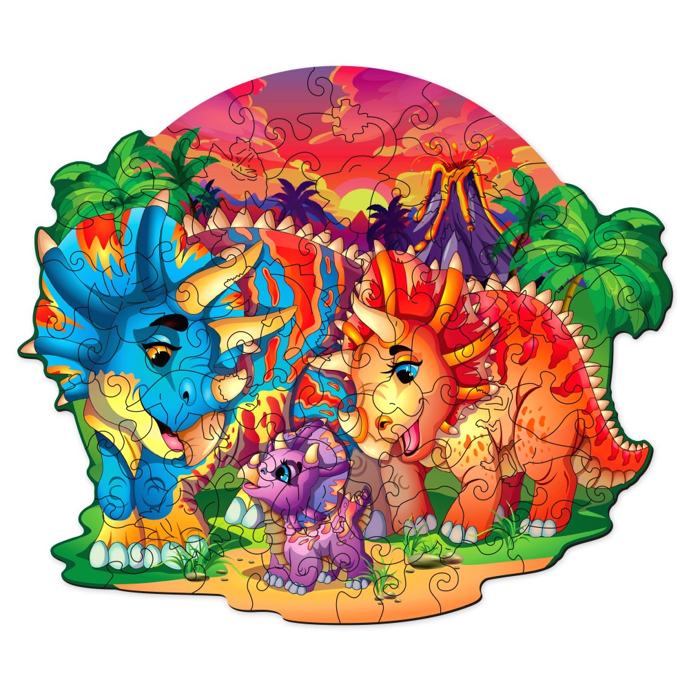 Triceratops Family Wooden Puzzle Set