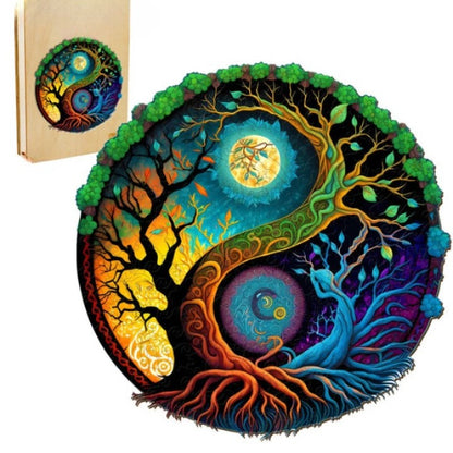 Yin Yang And Tree Of Life Wooden Jigsaw Puzzle