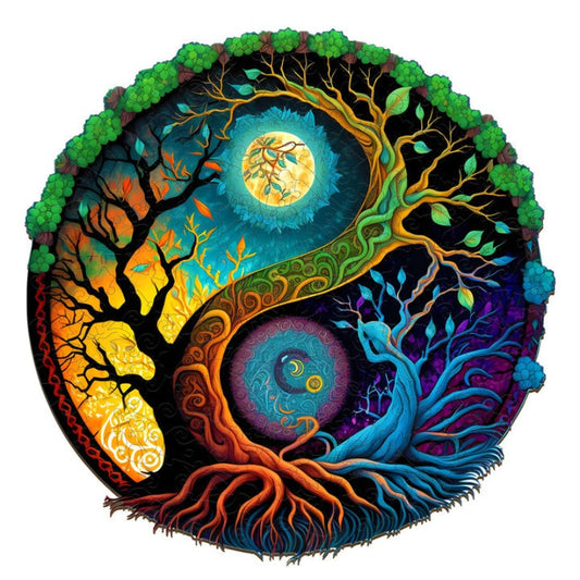 Yin Yang And Tree Of Life Wooden Jigsaw Puzzle