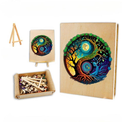 Yin Yang And Tree Of Life Wooden Jigsaw Puzzle