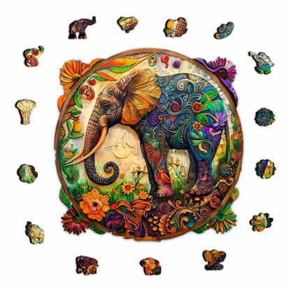 Floral Elephant Wooden Jigsaw Puzzle