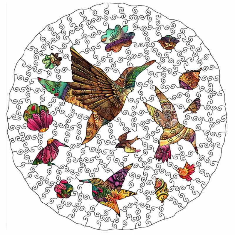 Hummingbird And Floral Mandala Wooden Puzzle