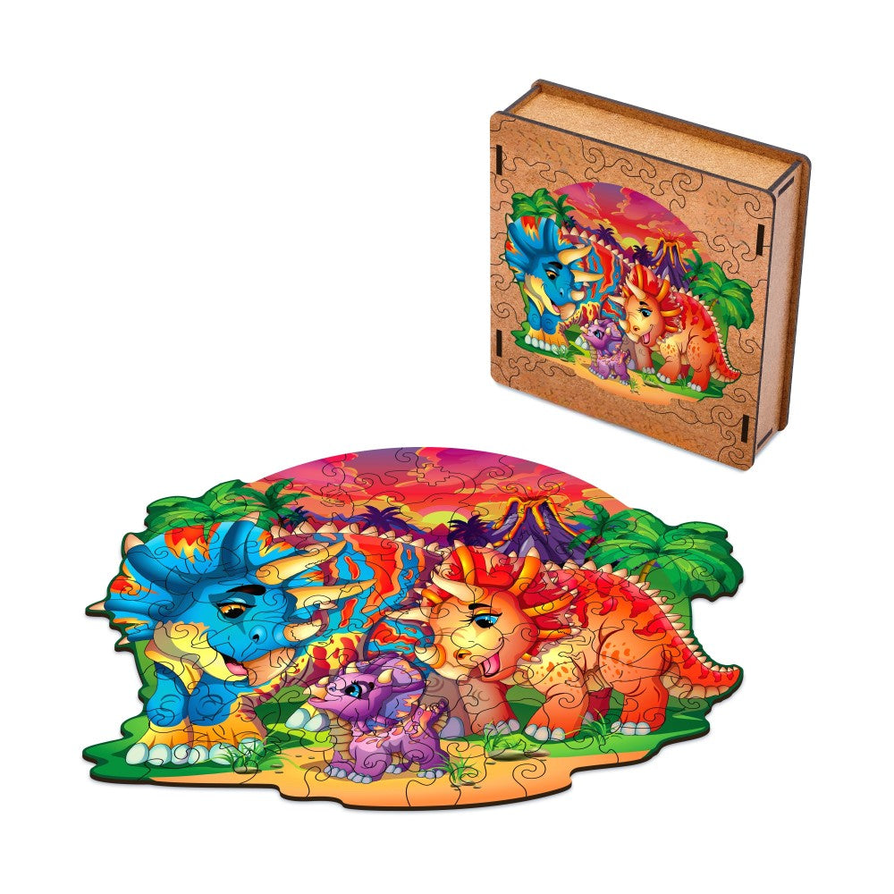 Triceratops Family Wooden Puzzle Set