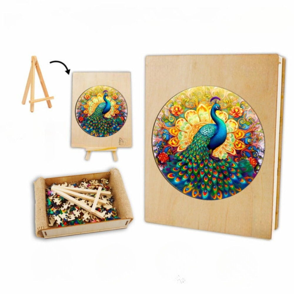 Mandala Peacock Wooden Jigsaw Puzzle