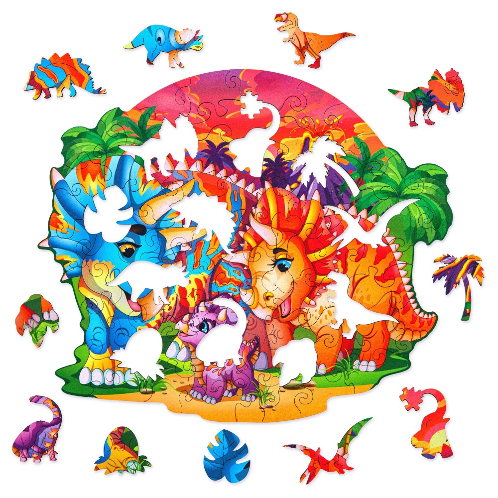 Triceratops Family Wooden Puzzle Set