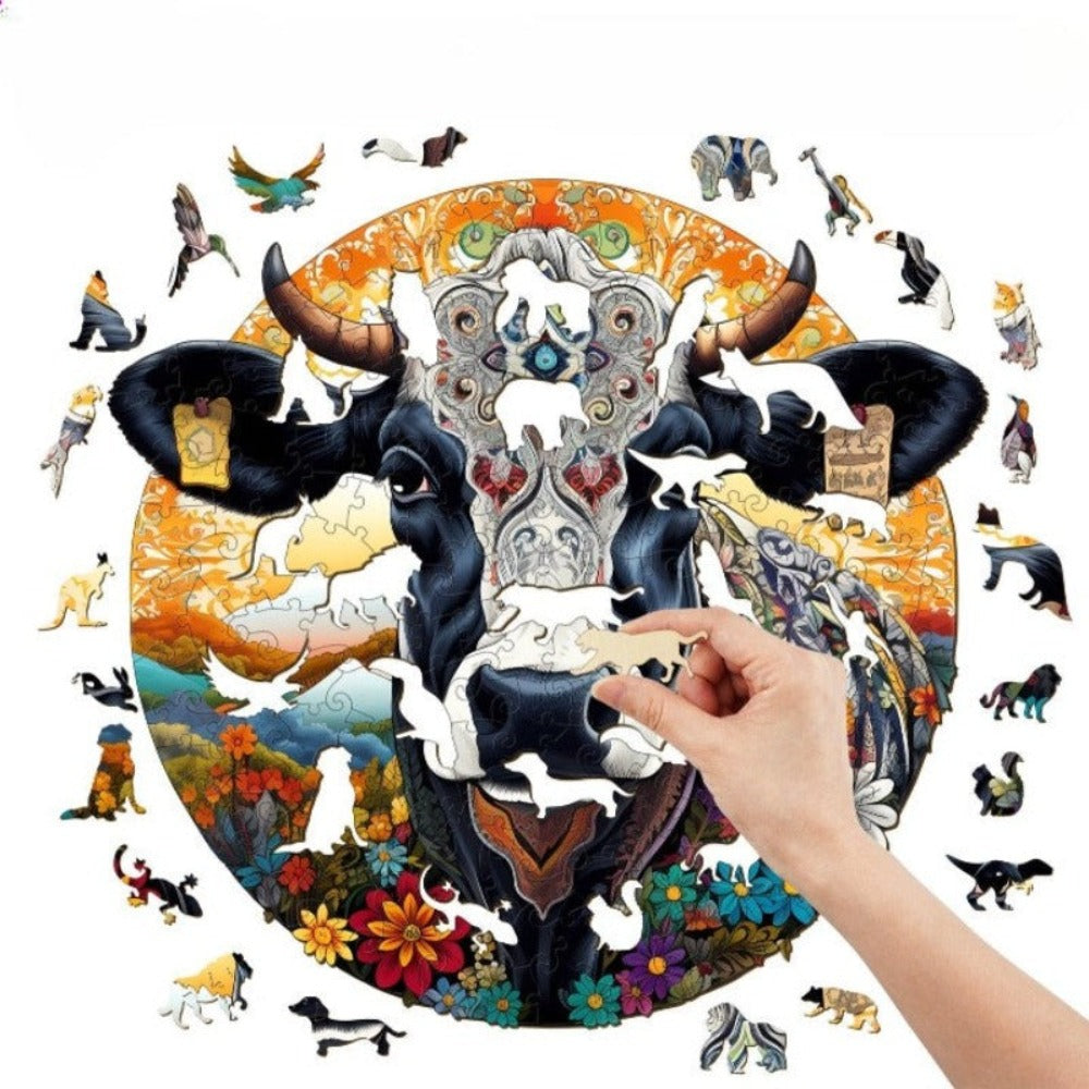 Leisurely Cow Wooden Jigsaw Puzzle