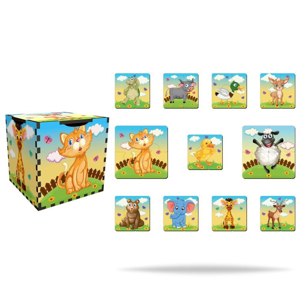 Animals Cube Wooden Puzzle Set