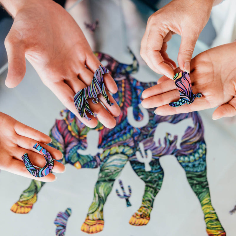 Artistic Bull Themed Wooden Puzzle