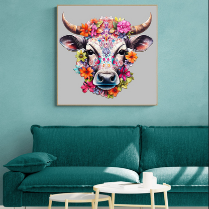 Flower And Cow Wooden Jigsaw Puzzle