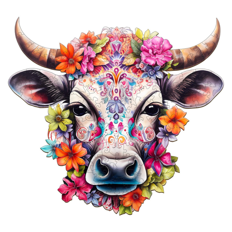 Flower And Cow Wooden Jigsaw Puzzle