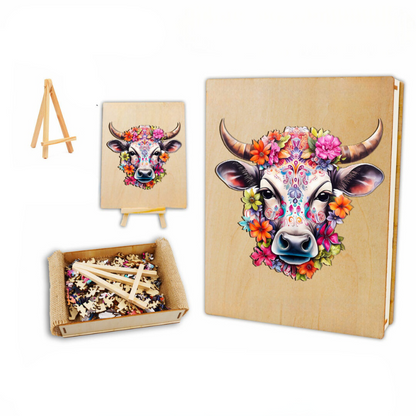 Flower And Cow Wooden Jigsaw Puzzle