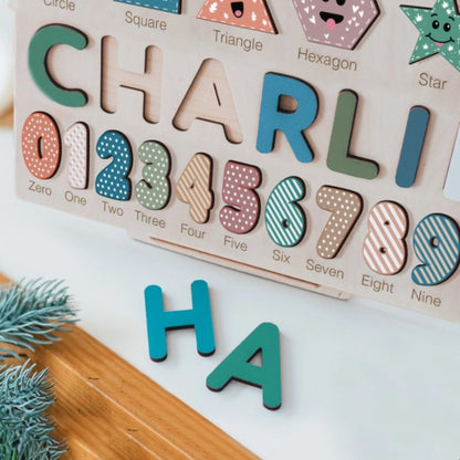 Forest Theme Custom Wooden Name Numbers And Shapes Puzzle