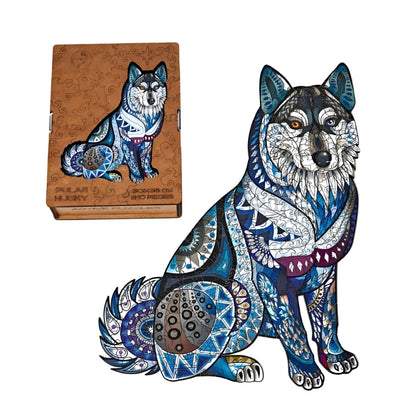 Vibrant Polar Husky Wooden Puzzle