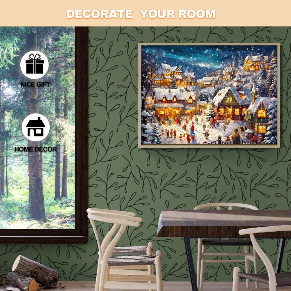 Lively Snowy Night Wooden Jigsaw Puzzle