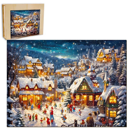 Lively Snowy Night Wooden Jigsaw Puzzle